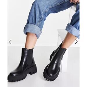 Schuh Womens Avelina Leather Chunky Chelsea Boots Size US 9 Black Croc Leather